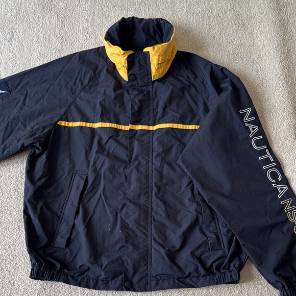 Nautica Men's Windbreaker in Black with Yellow Accents - Picture 2 of 12